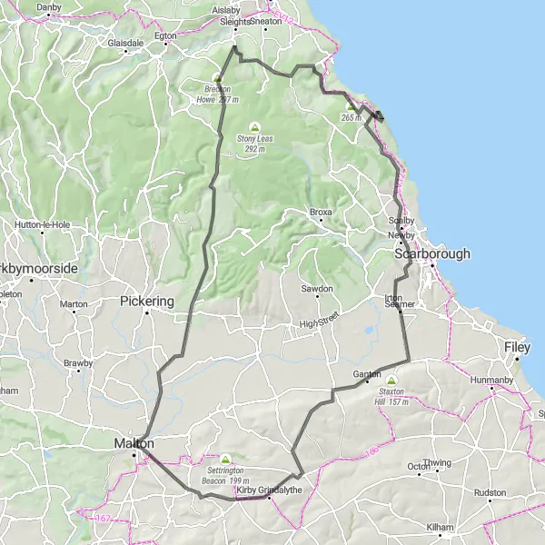 Map miniature of "Malton Loop" cycling inspiration in North Yorkshire, United Kingdom. Generated by Tarmacs.app cycling route planner