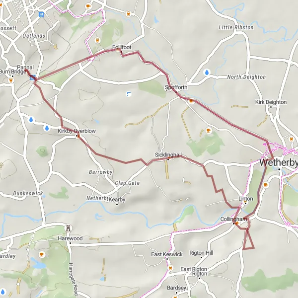 Map miniature of "Pannal to Sicklinghall and Spofforth Gravel Route" cycling inspiration in North Yorkshire, United Kingdom. Generated by Tarmacs.app cycling route planner