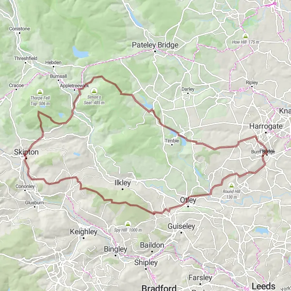 Map miniature of "Gravel Adventure through Skipton" cycling inspiration in North Yorkshire, United Kingdom. Generated by Tarmacs.app cycling route planner