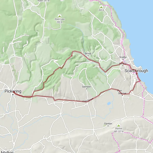 Map miniature of "The Wolds and Valleys Gravel Adventure" cycling inspiration in North Yorkshire, United Kingdom. Generated by Tarmacs.app cycling route planner
