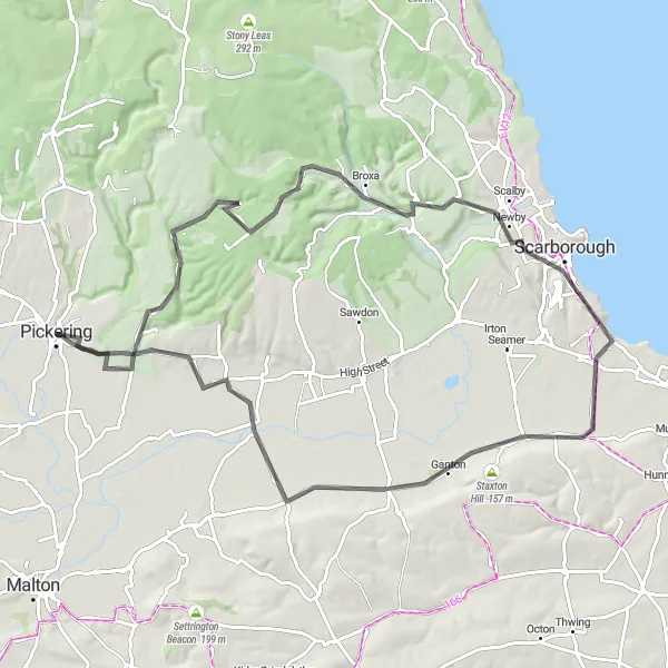 Map miniature of "Thornton-le-Dale and Oliver's Mount Loop" cycling inspiration in North Yorkshire, United Kingdom. Generated by Tarmacs.app cycling route planner