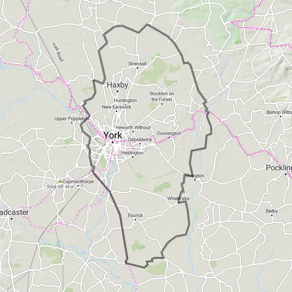 Map miniature of "Riccall and Beyond" cycling inspiration in North Yorkshire, United Kingdom. Generated by Tarmacs.app cycling route planner