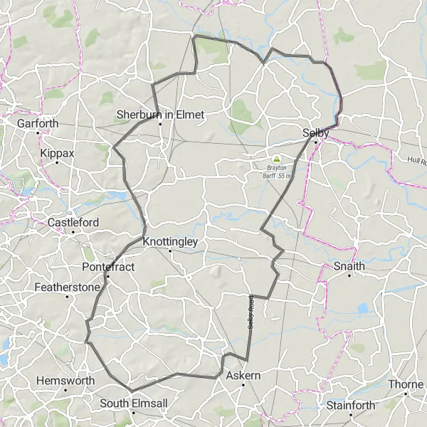 Map miniature of "Selby and Beyond" cycling inspiration in North Yorkshire, United Kingdom. Generated by Tarmacs.app cycling route planner
