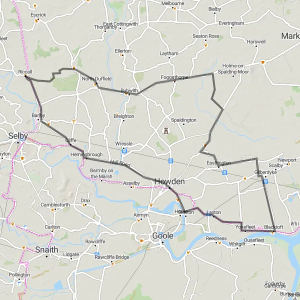 Map miniature of "Bubwith Escape" cycling inspiration in North Yorkshire, United Kingdom. Generated by Tarmacs.app cycling route planner