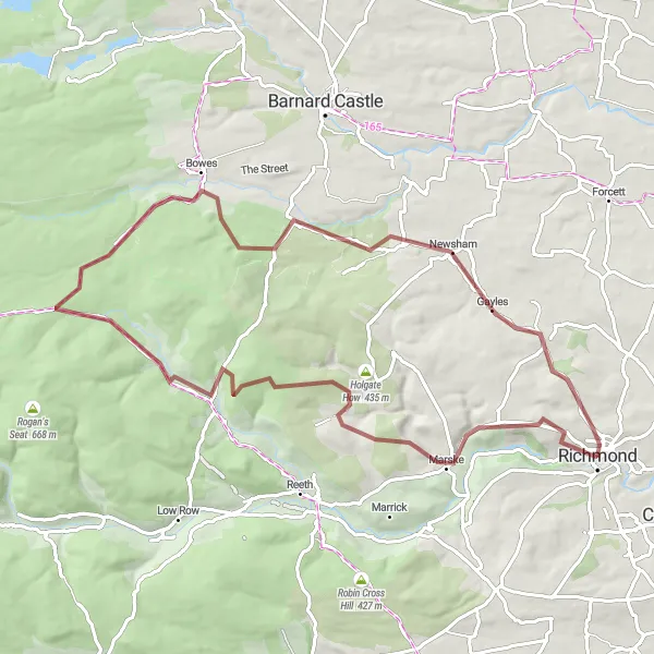 Map miniature of "Moorland Adventure" cycling inspiration in North Yorkshire, United Kingdom. Generated by Tarmacs.app cycling route planner