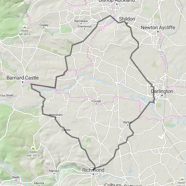 Map miniature of "Roads Less Traveled" cycling inspiration in North Yorkshire, United Kingdom. Generated by Tarmacs.app cycling route planner