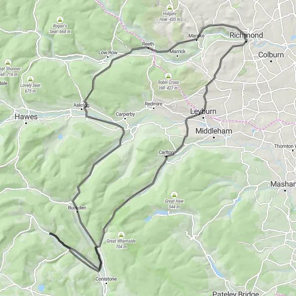 Map miniature of "The Yorkshire Dales Challenge" cycling inspiration in North Yorkshire, United Kingdom. Generated by Tarmacs.app cycling route planner