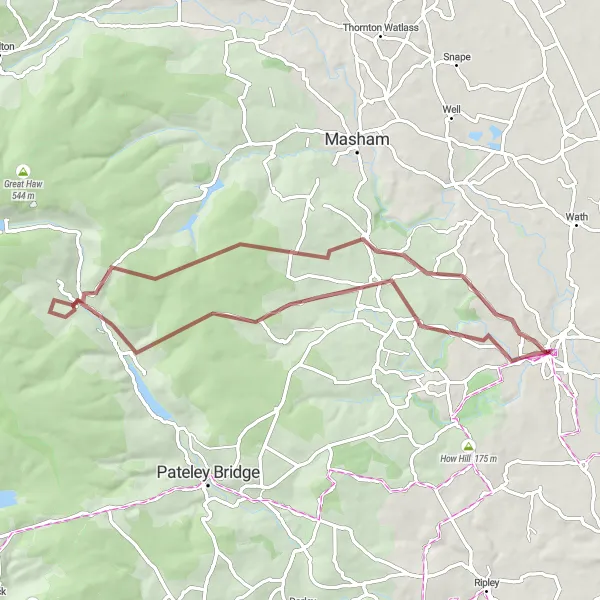 Map miniature of "Ripon and Azerley Adventure" cycling inspiration in North Yorkshire, United Kingdom. Generated by Tarmacs.app cycling route planner