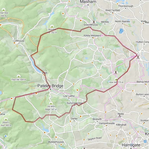 Map miniature of "Extreme Gravel Adventure to Greenhow Hill" cycling inspiration in North Yorkshire, United Kingdom. Generated by Tarmacs.app cycling route planner