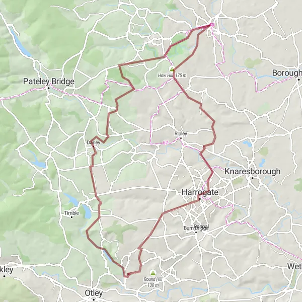 Map miniature of "Harrogate Loop" cycling inspiration in North Yorkshire, United Kingdom. Generated by Tarmacs.app cycling route planner