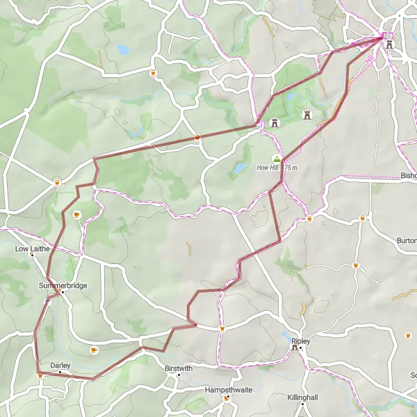 Map miniature of "Brimham Rocks Gravel Route" cycling inspiration in North Yorkshire, United Kingdom. Generated by Tarmacs.app cycling route planner
