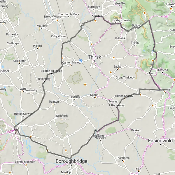 Map miniature of "Ripon to Hutton Sessay Circuit" cycling inspiration in North Yorkshire, United Kingdom. Generated by Tarmacs.app cycling route planner