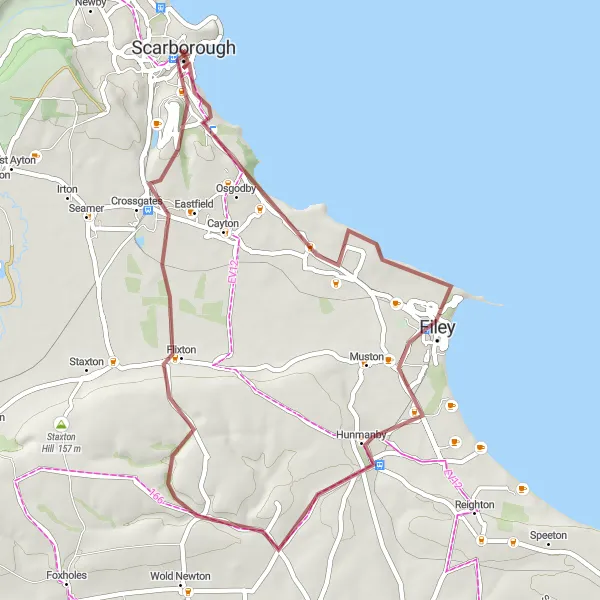 Map miniature of "Scarborough Gravel Loop" cycling inspiration in North Yorkshire, United Kingdom. Generated by Tarmacs.app cycling route planner