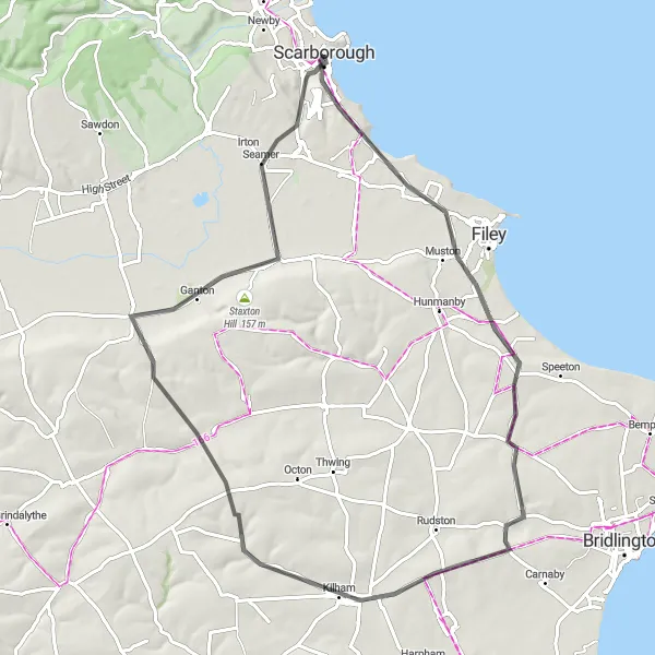 Map miniature of "Wolds Adventure" cycling inspiration in North Yorkshire, United Kingdom. Generated by Tarmacs.app cycling route planner