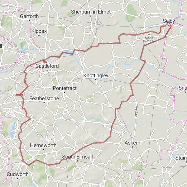 Map miniature of "The Selby Gravel Adventure" cycling inspiration in North Yorkshire, United Kingdom. Generated by Tarmacs.app cycling route planner