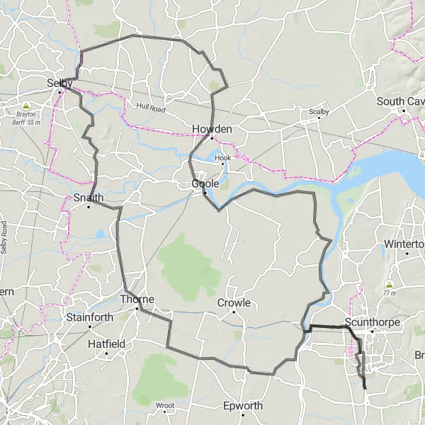 Map miniature of "The Selby Road Cycling Extravaganza" cycling inspiration in North Yorkshire, United Kingdom. Generated by Tarmacs.app cycling route planner