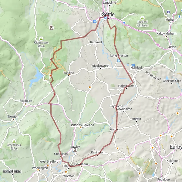 Map miniature of "Settle Gravel Adventure" cycling inspiration in North Yorkshire, United Kingdom. Generated by Tarmacs.app cycling route planner