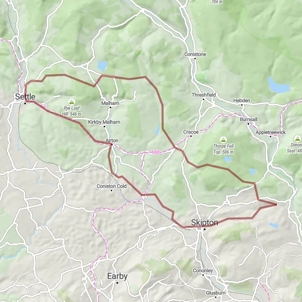 Map miniature of "The Gravel Adventure" cycling inspiration in North Yorkshire, United Kingdom. Generated by Tarmacs.app cycling route planner