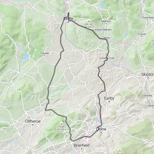 Map miniature of "Settle to Airton Adventure" cycling inspiration in North Yorkshire, United Kingdom. Generated by Tarmacs.app cycling route planner