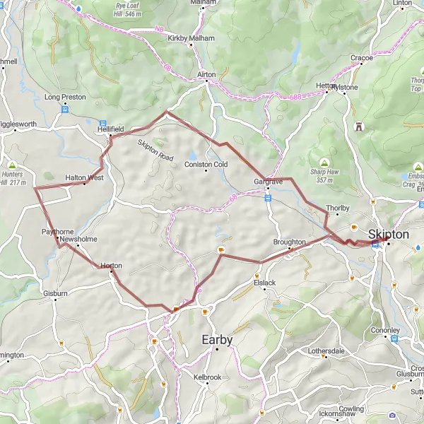 Map miniature of "Exploring the Scenic Countryside" cycling inspiration in North Yorkshire, United Kingdom. Generated by Tarmacs.app cycling route planner