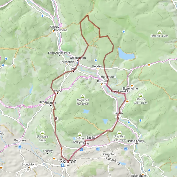 Map miniature of "Discovering Charming Villages" cycling inspiration in North Yorkshire, United Kingdom. Generated by Tarmacs.app cycling route planner