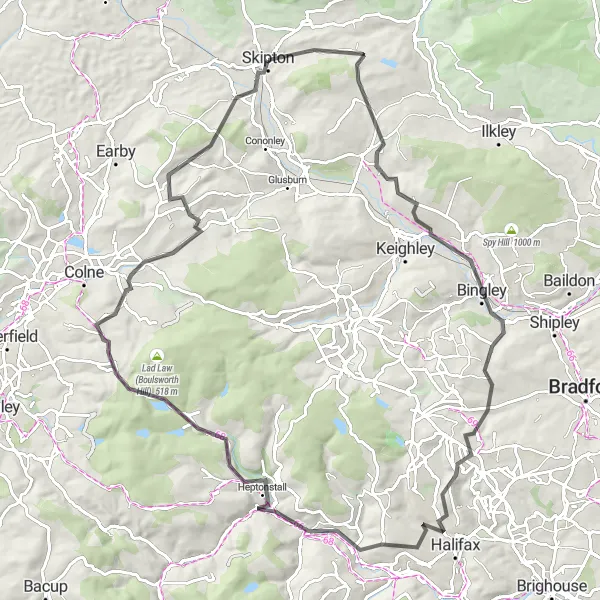 Map miniature of "A Journey Through Hilltops and Valleys" cycling inspiration in North Yorkshire, United Kingdom. Generated by Tarmacs.app cycling route planner