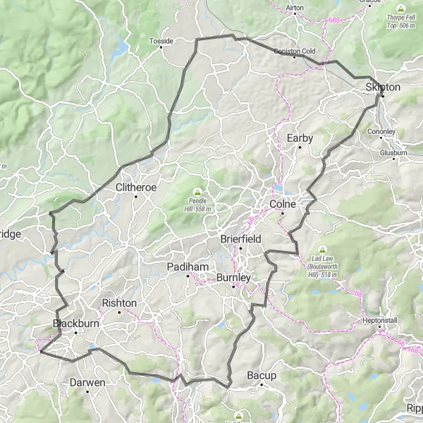 Map miniature of "Conquering the Countryside" cycling inspiration in North Yorkshire, United Kingdom. Generated by Tarmacs.app cycling route planner