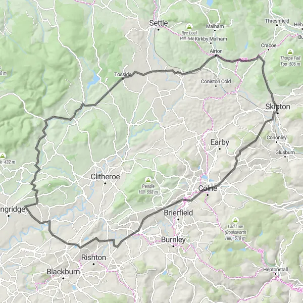 Map miniature of "The Road Adventure" cycling inspiration in North Yorkshire, United Kingdom. Generated by Tarmacs.app cycling route planner