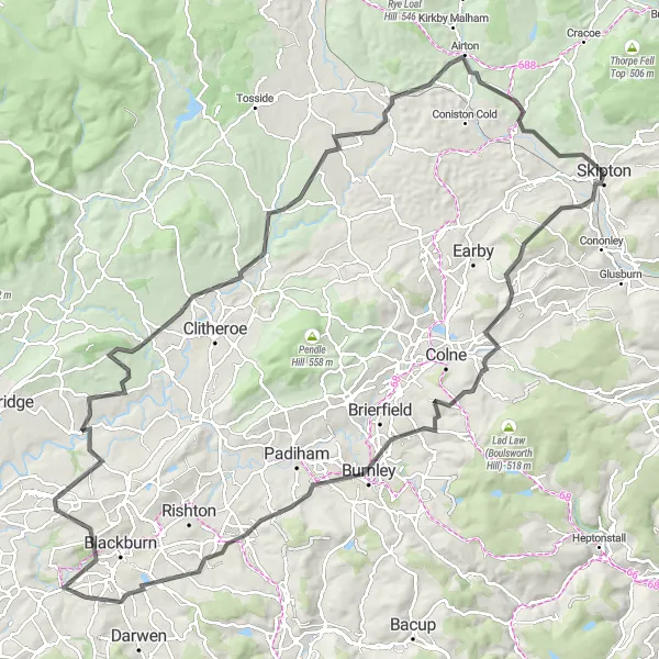 Map miniature of "Craven and Ribble Road Cycling Route" cycling inspiration in North Yorkshire, United Kingdom. Generated by Tarmacs.app cycling route planner