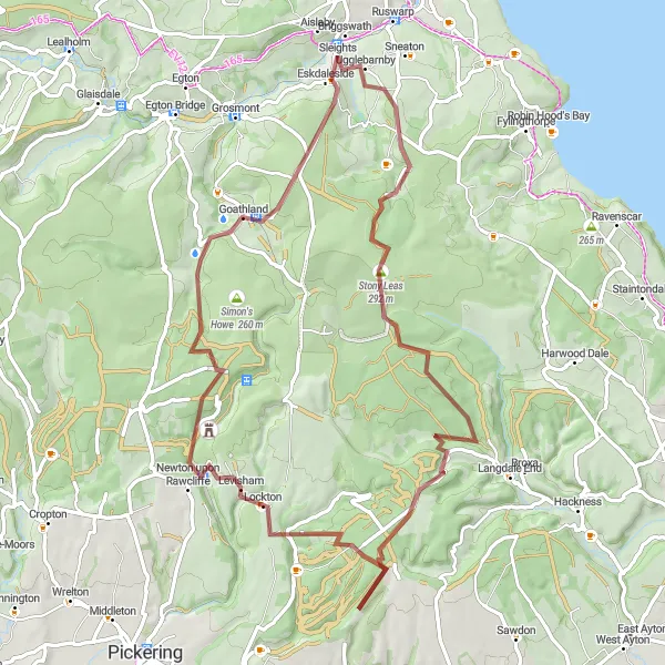 Map miniature of "Ugglebarnby and Goathland Gravel Loop" cycling inspiration in North Yorkshire, United Kingdom. Generated by Tarmacs.app cycling route planner