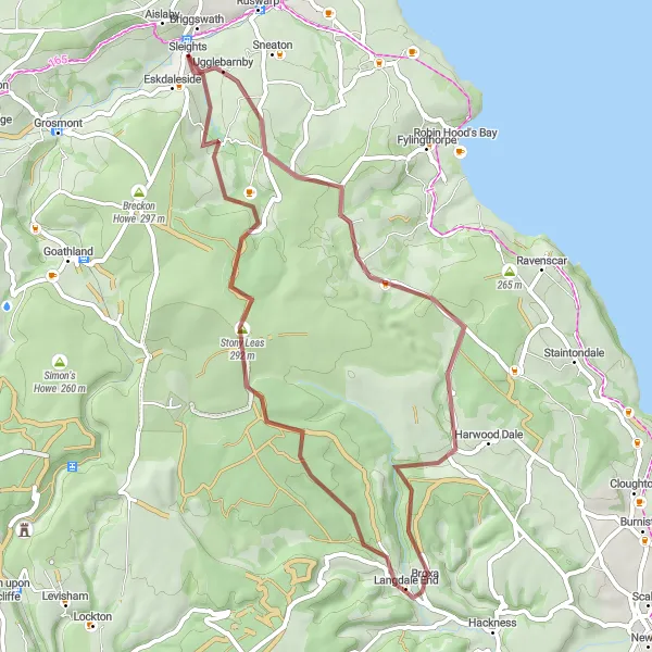Map miniature of "Briggswath and Langdale End Gravel Loop" cycling inspiration in North Yorkshire, United Kingdom. Generated by Tarmacs.app cycling route planner
