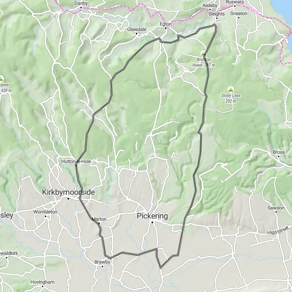 Map miniature of "Egton Bridge and Kirby Misperton Route" cycling inspiration in North Yorkshire, United Kingdom. Generated by Tarmacs.app cycling route planner