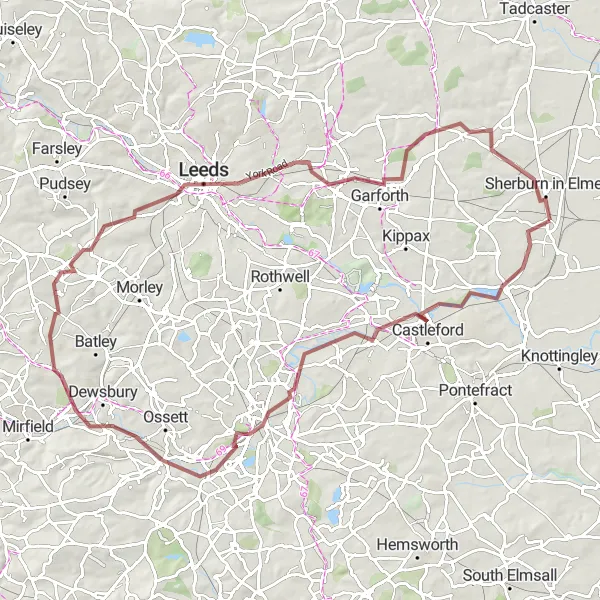 Map miniature of "Yorkshire Gravel Challenge" cycling inspiration in North Yorkshire, United Kingdom. Generated by Tarmacs.app cycling route planner