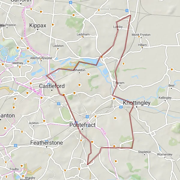 Map miniature of "Exploring Knottingley and Pontefract by Gravel" cycling inspiration in North Yorkshire, United Kingdom. Generated by Tarmacs.app cycling route planner