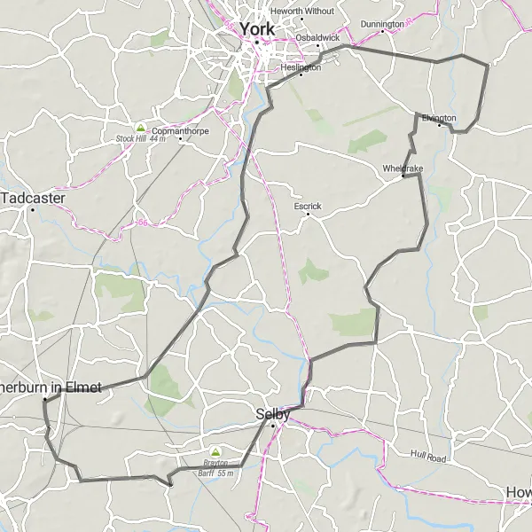 Map miniature of "Selby Circuit" cycling inspiration in North Yorkshire, United Kingdom. Generated by Tarmacs.app cycling route planner