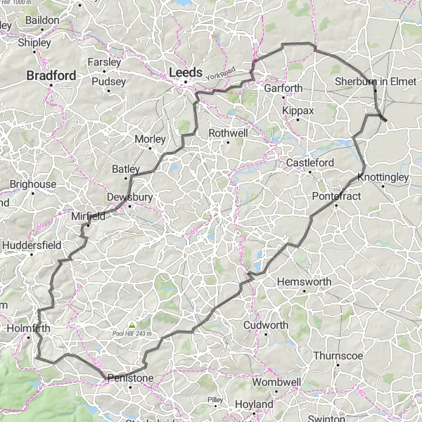 Map miniature of "Pennine Peaks Challenge" cycling inspiration in North Yorkshire, United Kingdom. Generated by Tarmacs.app cycling route planner