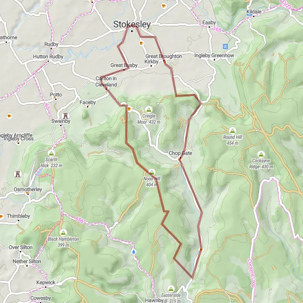 Map miniature of "Stokesley Gravel Loop" cycling inspiration in North Yorkshire, United Kingdom. Generated by Tarmacs.app cycling route planner