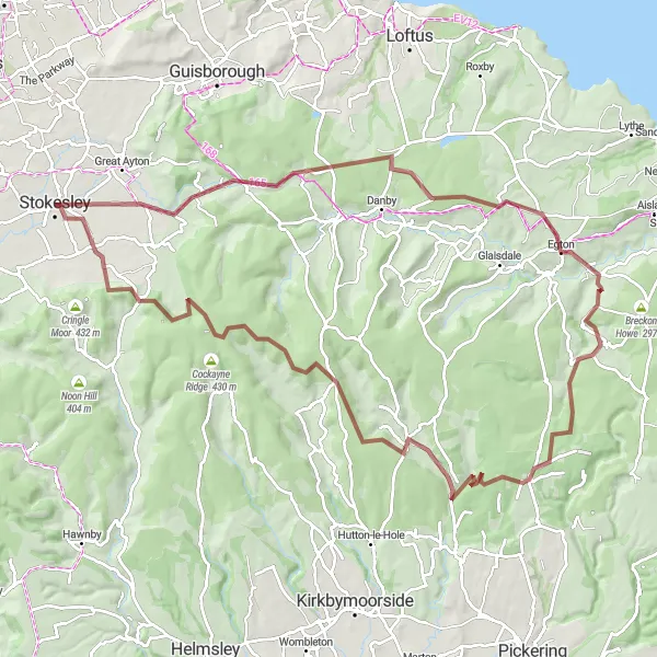 Map miniature of "Gravel Epic - Moorland, Hills, and Stunning Coastal Views" cycling inspiration in North Yorkshire, United Kingdom. Generated by Tarmacs.app cycling route planner