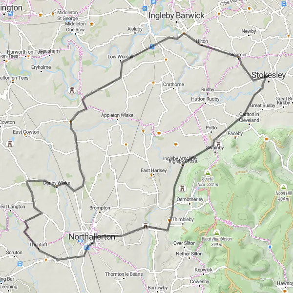 Map miniature of "Scenic Road Adventure" cycling inspiration in North Yorkshire, United Kingdom. Generated by Tarmacs.app cycling route planner