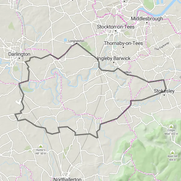 Map miniature of "Rounton Explorer" cycling inspiration in North Yorkshire, United Kingdom. Generated by Tarmacs.app cycling route planner