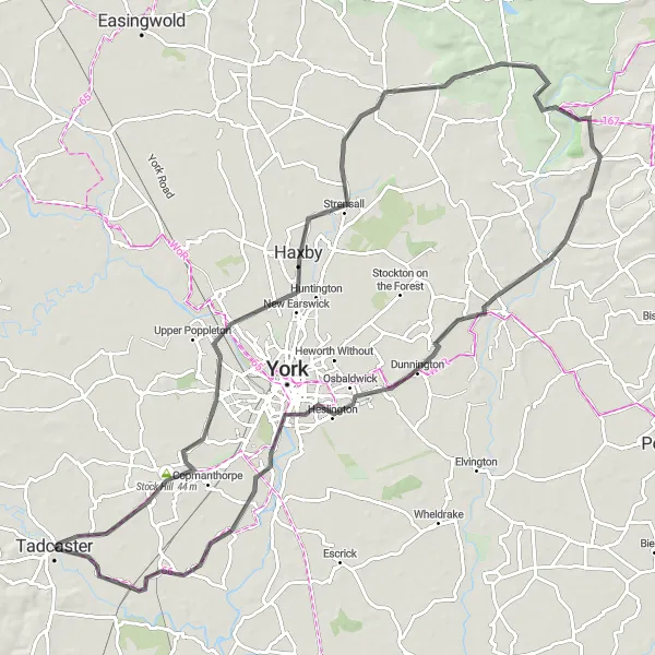 Map miniature of "The Tadcaster Heritage Tour" cycling inspiration in North Yorkshire, United Kingdom. Generated by Tarmacs.app cycling route planner