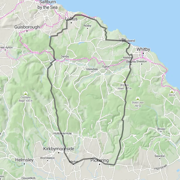 Map miniature of "Moorland and Coastal Adventure" cycling inspiration in North Yorkshire, United Kingdom. Generated by Tarmacs.app cycling route planner