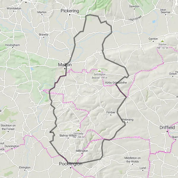 Map miniature of "Wolds and Howardian Hills" cycling inspiration in North Yorkshire, United Kingdom. Generated by Tarmacs.app cycling route planner