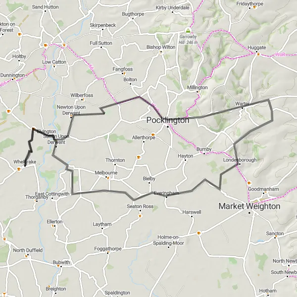 Map miniature of "Wheldrake to Elvington Loop" cycling inspiration in North Yorkshire, United Kingdom. Generated by Tarmacs.app cycling route planner