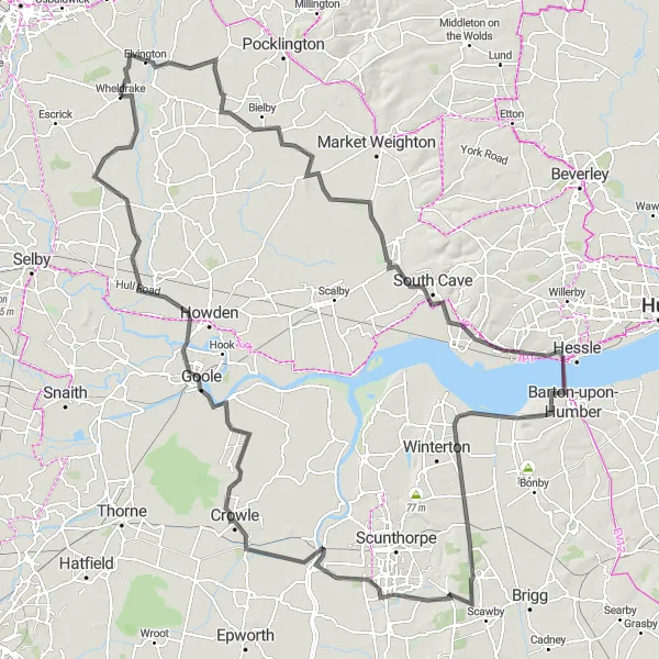 Map miniature of "Wheldrake to Goole Loop" cycling inspiration in North Yorkshire, United Kingdom. Generated by Tarmacs.app cycling route planner