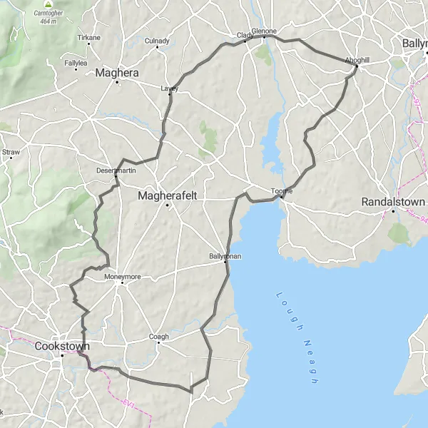 Map miniature of "Ahoghill to Desertmartin Loop" cycling inspiration in Northern Ireland, United Kingdom. Generated by Tarmacs.app cycling route planner