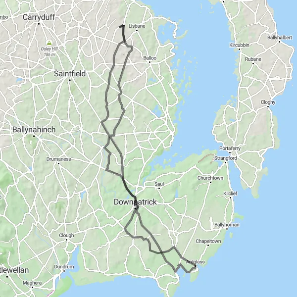 Map miniature of "The Countryside Escape" cycling inspiration in Northern Ireland, United Kingdom. Generated by Tarmacs.app cycling route planner