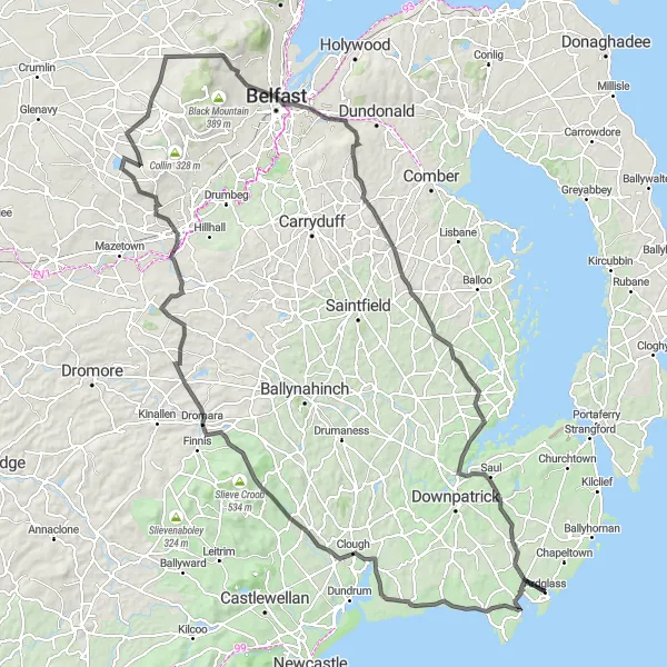 Map miniature of "Rugged Landscapes and Historic Trails" cycling inspiration in Northern Ireland, United Kingdom. Generated by Tarmacs.app cycling route planner