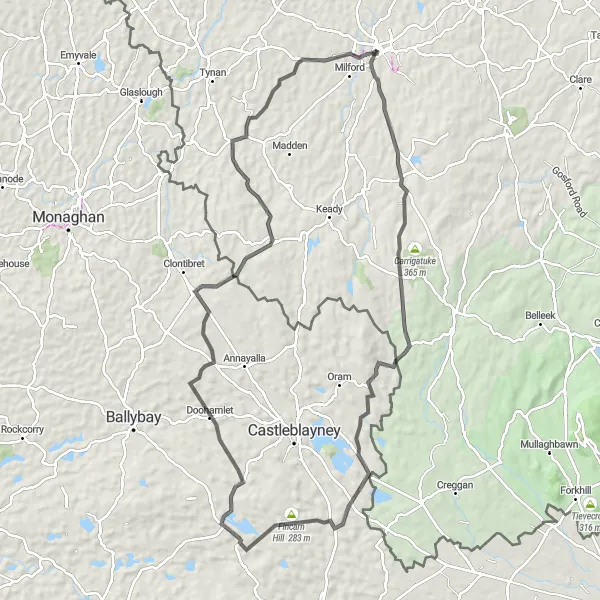 Map miniature of "Fincarn Hill Circuit" cycling inspiration in Northern Ireland, United Kingdom. Generated by Tarmacs.app cycling route planner