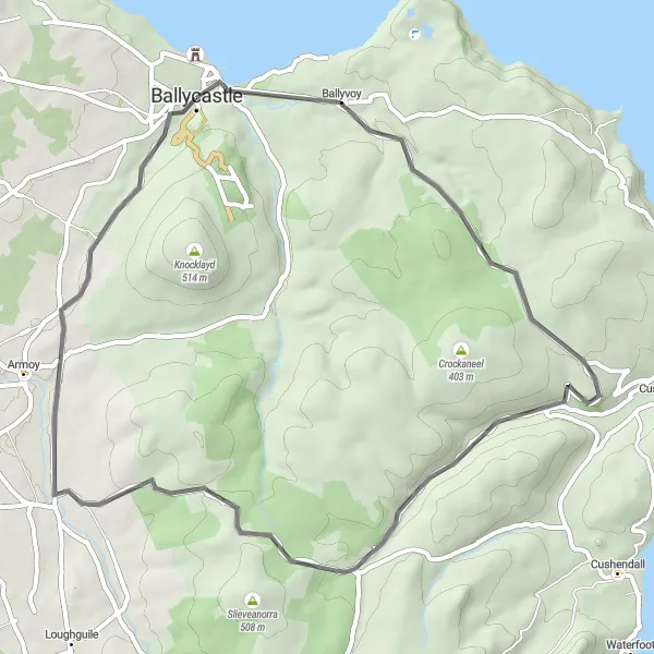 Map miniature of "The Scenic Loop" cycling inspiration in Northern Ireland, United Kingdom. Generated by Tarmacs.app cycling route planner